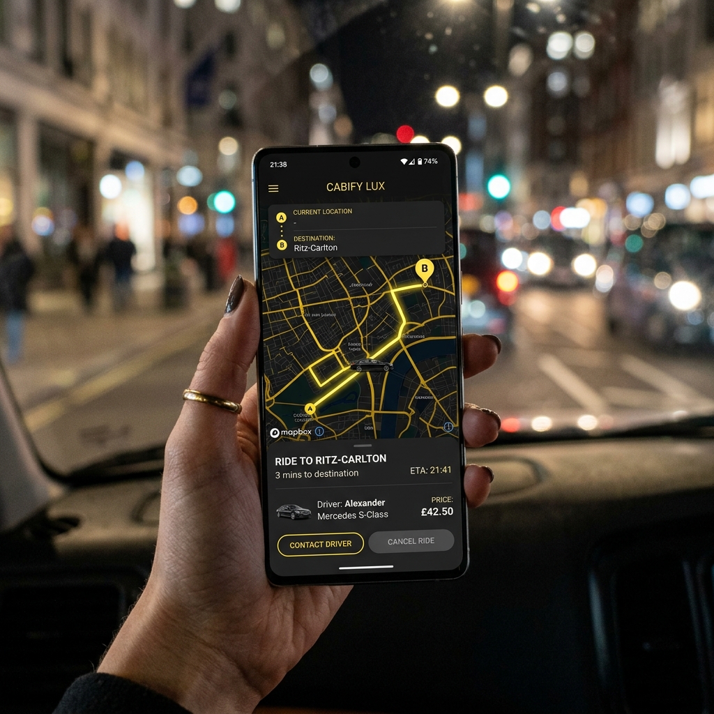 CabHub Booking Digital Phone Interface Map
